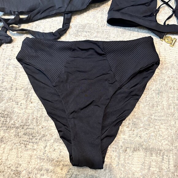 Beach Bunny 3-pc swimwear skylar wrap High Neck Halter Swim top bottom black - Picture 6 of 16